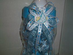 Baby BLUE Bottle Fillable Baby Bottles Decorated Centerpiece Gift Keepsake with 20 small fillable bottles N6