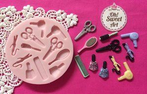 Make up Salon Set Set Silicone Mold By Oh! Sweet Art FDA Approved for Food