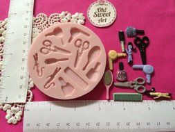 Make up Salon Set Set Silicone Mold By Oh! Sweet Art FDA Approved for Food N2