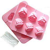 JLHua 6 Rose Shapes Silicone Lollipop Mold Tray Pop Cake Stick Mould for Party Holidays Cupcake Baking