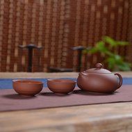 Chinese Yixing Red Clay Handmade Xishi Tea Pot Zisha Teapot with 2 Cups (with tray) N8