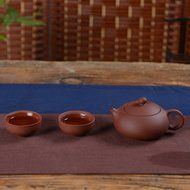 Chinese Yixing Red Clay Handmade Xishi Tea Pot Zisha Teapot with 2 Cups (with tray) N9