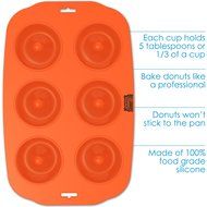 Silicone Donut Maker Baking Pan Tray - 6 Holes - Pure Food Grade Premium Non-Stick Silicon - Orange - Bake Like... N5