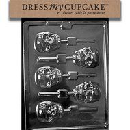 Dress My Cupcake DMCH121 Chocolate Candy Mold, Scary Skull Lollipop, Halloween