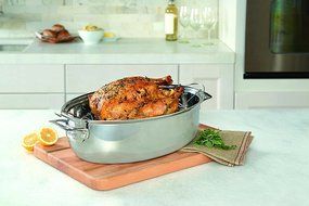 Viking Culinary 3-Ply Stainless Steel Oval Roaster with Metal Induction Lid and Rack, 9 Quart N6