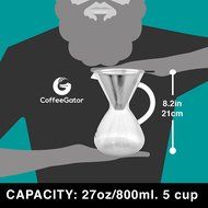 Large Pour Over Coffee Maker by Coffee Gator. For perfect hand drip coffee with glass carafe N3