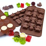 Silicone Chocolate Candy Molds, 3-Pack Set, Non-Stick Candy &amp; Ice Cube Molds, Choice of Three Colors, Chocolate... N10