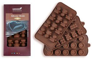 Silicone Chocolate Candy Molds, 3-Pack Set, Non-Stick Candy &amp; Ice Cube Molds, Choice of Three Colors, Chocolate... N12