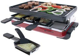 Swissmar KF-77040 Classic 8-Person Raclette Party Grill with Reversible Cast Iron Grill Plate/ Crepe Top, Black N5