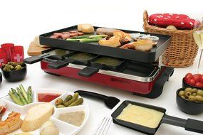 Swissmar KF-77040 Classic 8-Person Raclette Party Grill with Reversible Cast Iron Grill Plate/ Crepe Top, Black N6