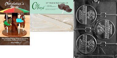 Cybrtrayd 45St50-W050 Happy Anniversary Pop Wedding Chocolate Candy Mold with 50-Pack 4.5-Inch Lollipop Sticks N8