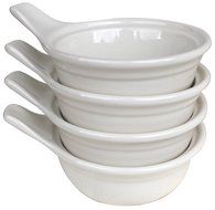 CAC Ceramic Single Serve Casserole Baking Dish with Handle and Pan Scraper, Set of 4, Bone White (15 Ounce) N2
