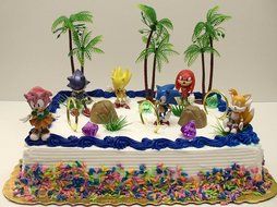 Unique 12 Piece Classic Sonic the Hedgehog Cake Topper Set Featuring 4 Sonic Rings, Super Sonic, Amy Rose, Miles... N5