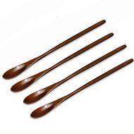 XH 4pcs Hand-made Samak Wood Slender Handle Mixing Spoon for Coffee Tea Milk (light color) N4