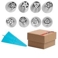 SWISS PART 8pcs Stainless Steel Russian Cake Decorating Icing Tips Kit Extra Large Piping Nozzles and 12&quot; Reusable... N3