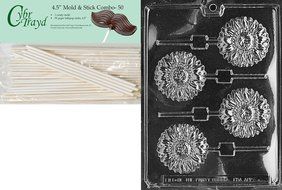 Cybrtrayd Sunflower Lolly Fruits and Vegetables Chocolate Candy Mold with 50 4.5-Inch Lollipop Sticks