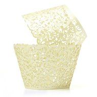 Yansanido 24 set ivory Filigree Artistic Bake Little Vine Lace Laser Cut Cupcake Wrapper Cup Muffin Case Trays... N4