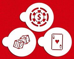 Designer Stencils C768 Casino Night Cookie Stencil Set, (Dice, Cards, Poker Chip) Beige/semi-transparent