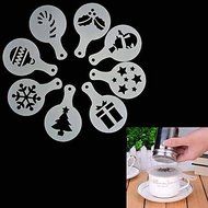 Sher 8Pcs Christmas Coffee Stencil Chocolate Cookies Cakes Stencils Mold