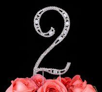LOVENJOY with Gift Box Number 2 2nd Rhinestone Crystal Birthday Cake Topper Silver N9