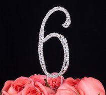 LOVENJOY with Gift Box Number 2 2nd Rhinestone Crystal Birthday Cake Topper Silver N11