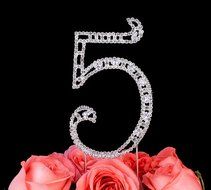 LOVENJOY with Gift Box Number 2 2nd Rhinestone Crystal Birthday Cake Topper Silver N12