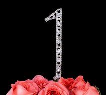 LOVENJOY with Gift Box Number 2 2nd Rhinestone Crystal Birthday Cake Topper Silver N13
