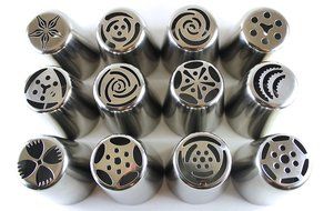 Russian piping tips 14 pc set- cake/cupcake decorating icing tips-12 piece large stainless steel nozzles-1 color... N5