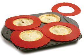 Set of 4 Mini Silicone Crust Shields - Protect Edge of 5" &amp; 6" Pies From Burning, Mini Pie Pan Shields. N5