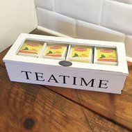 Tea Time Chest Wood 4 Compartment Organizer, White