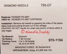 PHONOGRAPH TURNTABLE NEEDLE FOR Pioneer PN-290T PN-290 PC-290T 795-D7 N4