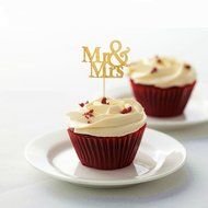 20 Pcs Gold Glitter Mr Mrs Cupcake Cake Toppers Pick Wedding Bridal Party N5