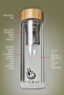 Glass Tea and Fruit Tumbler - Portable and Travel Friendly with Stainless Steel Infuser and BPA free Bamboo Lid N2