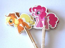 24 My Little Pony Cupcake Toppers Picks - Red Fox Tail N3