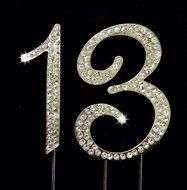 13th Birthday Number Cake Topper with Sparkling Rhinestone Crystals - 2.75" Tall - Cake Decoration Jewelry