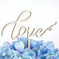 LOVENJOY with Gift Box LOVE Monogram Wedding Engagement Cake Topper Rustic Wood (5.9-inch) N4