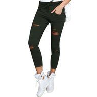 PHOTNO Women Skinny Ripped Pants High Waist Stretch Slim Pencil Trousers N9