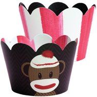 Sock Monkey Theme Cupcake Wrapper Decorations, Confetti couture Party Supplies, 36 Wraps N5