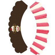Sock Monkey Theme Cupcake Wrapper Decorations, Confetti couture Party Supplies, 36 Wraps N6