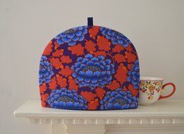 Artisanal Cotton Insulated Tea Cozy - Kaffe Fassett Blue Frilly - 4 Sizes Available