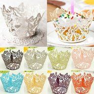 12pcs Butterfly Cupcake Muffin Wrapper Wrap Case Wedding Birthday Anniversary Celebration (Silver) N2
