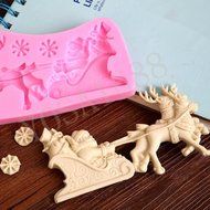 Yosa Xmas Santa Sleigh Reindeer Silicone Mould Christmas Sugarpaste Chocolate Mold candy mold cake mould N3