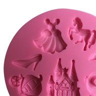 FLY Cinderella Story 3D Silicone Fondant Cake Mold For Cake Decorating Baking Mould,Pink N6