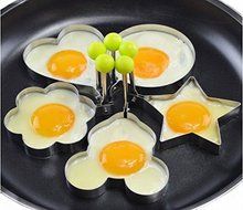 Runde@ 5pcs Stainless Steel Fried Egg Mold Pancake Mold Kitchen Tool Pancake Rings with Oil Brush N4