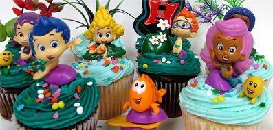 Bubble Guppies 19 Piece Birthday Cupcake Topper Set Featuring 12 Bubble Guppies 2" Characters Including Gil, Bubble... N9