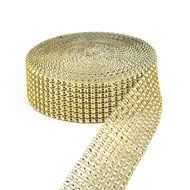 Aspire Gold Diamond Rhinestone Ribbon Wrap Roll, Cake And Party Decoration 8 Rows 1.5" X 10 Yards N3