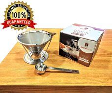 Pour Over Coffee Dripper - Premium Food Grade Stainless Steel Filter - Cafe Style Coffee Maker - Free Weighted... N3