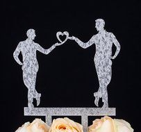 LOVENJOY Gift Box Pack Mr and Mr Gay Same Sex Silhouette Wedding Birthday Cake Topper (5.1-inch, Black) N12