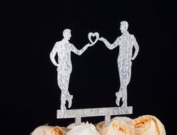 LOVENJOY Gift Box Pack Mr and Mr Gay Same Sex Silhouette Wedding Birthday Cake Topper (5.1-inch, Black) N13