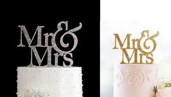 Black, Glittery Gold or Glittery Silver Thick Mr &amp; Mrs Acrylic Wedding Cake Topper by Forbes Favors (Black) N4